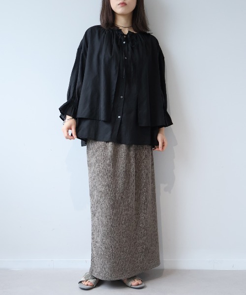 leswel(レスウェル)の「【M/L】【接触冷感/UVカット】リネンブレンドカルゼフライヨークブラウス(シャツ/ブラウス・レディース・ライトグレー/ブラック/カーキ・M/L)」の6枚目の写真