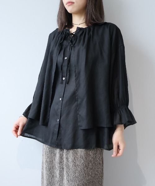 leswel(レスウェル)の「【M/L】【接触冷感/UVカット】リネンブレンドカルゼフライヨークブラウス(シャツ/ブラウス・レディース・ライトグレー/ブラック/カーキ・M/L)」の8枚目の写真