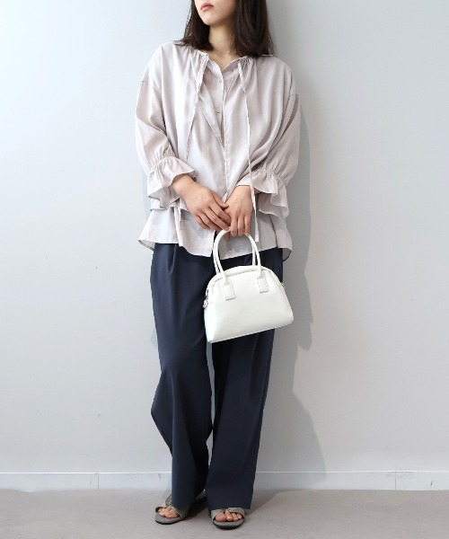 leswel(レスウェル)の「【M/L】【接触冷感/UVカット】リネンブレンドカルゼフライヨークブラウス(シャツ/ブラウス・レディース・ライトグレー/ブラック/カーキ・M/L)」の9枚目の写真