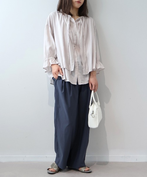 leswel(レスウェル)の「【M/L】【接触冷感/UVカット】リネンブレンドカルゼフライヨークブラウス(シャツ/ブラウス・レディース・ライトグレー/ブラック/カーキ・M/L)」の10枚目の写真