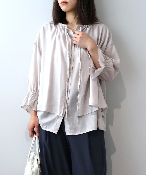 leswel(レスウェル)の「【M/L】【接触冷感/UVカット】リネンブレンドカルゼフライヨークブラウス(シャツ/ブラウス・レディース・ライトグレー/ブラック/カーキ・M/L)」の11枚目の写真