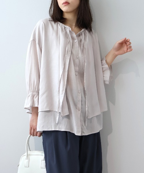 leswel(レスウェル)の「【M/L】【接触冷感/UVカット】リネンブレンドカルゼフライヨークブラウス(シャツ/ブラウス・レディース・ライトグレー/ブラック/カーキ・M/L)」の12枚目の写真