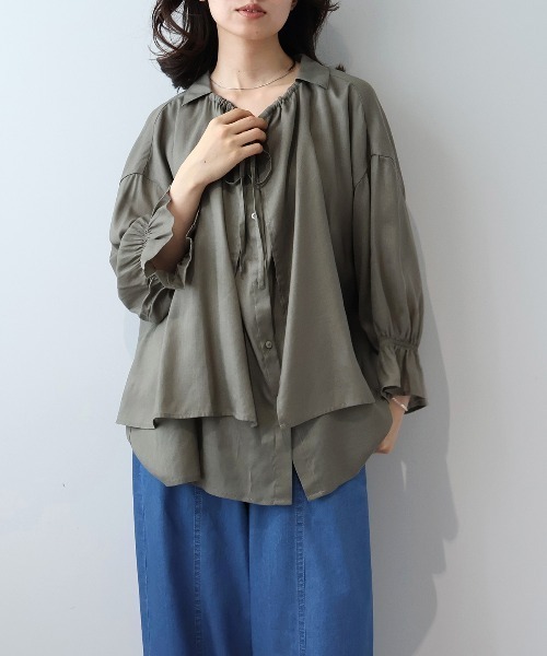 leswel(レスウェル)の「【M/L】【接触冷感/UVカット】リネンブレンドカルゼフライヨークブラウス(シャツ/ブラウス・レディース・ライトグレー/ブラック/カーキ・M/L)」の15枚目の写真