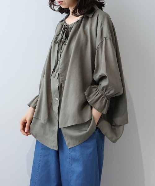 leswel(レスウェル)の「【M/L】【接触冷感/UVカット】リネンブレンドカルゼフライヨークブラウス(シャツ/ブラウス・レディース・ライトグレー/ブラック/カーキ・M/L)」の16枚目の写真