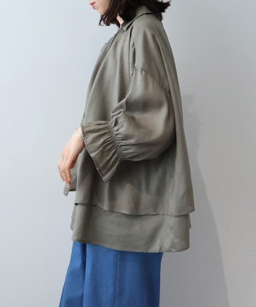 leswel(レスウェル)の「【M/L】【接触冷感/UVカット】リネンブレンドカルゼフライヨークブラウス(シャツ/ブラウス・レディース・ライトグレー/ブラック/カーキ・M/L)」の17枚目の写真