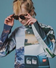 PRINT RIB HI-NECK TOP