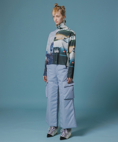 NON TOKYO（ノントーキョー）の「PRINT RIB HI-NECK TOP（Tシャツ/カットソー・レディース・カラフル/チャコール・FREE）」の4枚目の写真