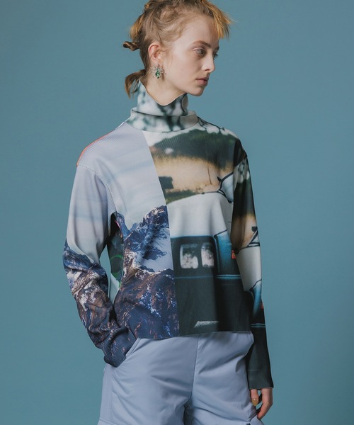 NON TOKYO（ノントーキョー）の「PRINT RIB HI-NECK TOP（Tシャツ/カットソー・レディース・カラフル/チャコール・FREE）」の6枚目の写真