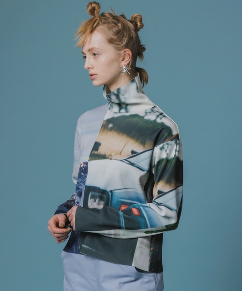 NON TOKYO（ノントーキョー）の「PRINT RIB HI-NECK TOP（Tシャツ/カットソー・レディース・カラフル/チャコール・FREE）」の7枚目の写真