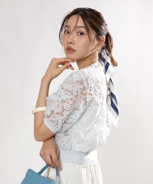 【新品タグ付き✨】JUSGLITTY レースディテールニット ホワイト M 再販】DiDi Guranjie チェッカーフラッグレース/ ニット（ホワイト