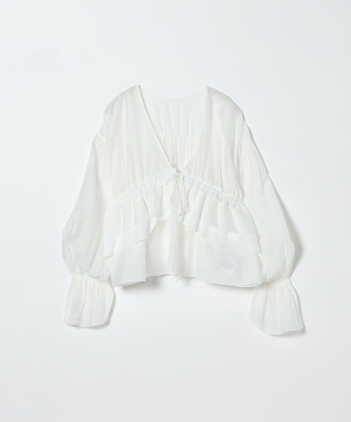 JEANASIS（ジーナシス）の「2WAYシャーリングVブラウス/672060（シャツ/ブラウス・レディース・ナチュラル/オフホワイト/ブラック/グリーン系その他・FREE）」の2枚目の写真