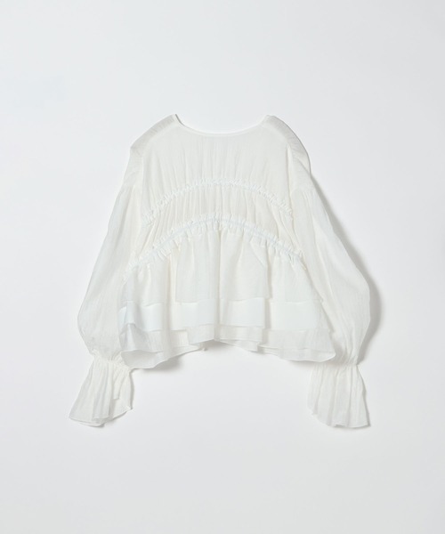 JEANASIS（ジーナシス）の「2WAYシャーリングVブラウス/672060（シャツ/ブラウス・レディース・ナチュラル/オフホワイト/ブラック/グリーン系その他・FREE）」の6枚目の写真