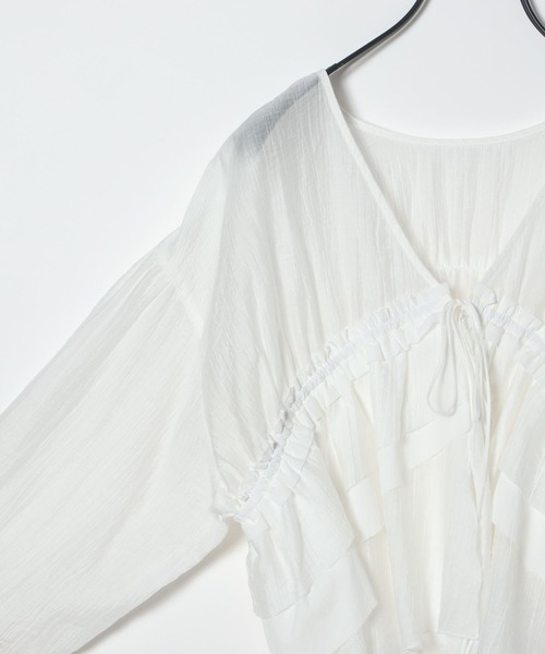 JEANASIS（ジーナシス）の「2WAYシャーリングVブラウス/672060（シャツ/ブラウス・レディース・ナチュラル/オフホワイト/ブラック/グリーン系その他・FREE）」の12枚目の写真