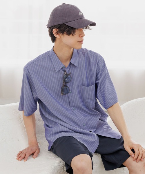 GLOBAL WORK(グローバルワーク)の「サラサマ快適シャツ/レギュラー/638136(シャツ/ブラウス・メンズ・サックスブルー/ストライプ/ネイビー/チャコールグレー/オフホワイト/グレイッシュベージュ/ブルー系その他/ブラウン・SMALL/X-LARGE/LARGE/MEDIUM)」の12枚目の写真