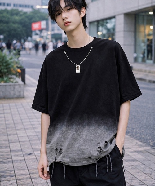 VIBGYOR(ヴィブジョー)の「【Bls】 【ZM】【Bling Leads】ダメージ加工 ネックレスTEE(BL)(Tシャツ/カットソー・メンズ・ブラック・FREE)」の2枚目の写真