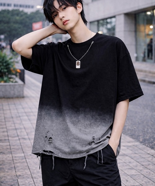 VIBGYOR(ヴィブジョー)の「【Bls】 【ZM】【Bling Leads】ダメージ加工 ネックレスTEE(BL)(Tシャツ/カットソー・メンズ・ブラック・FREE)」の3枚目の写真
