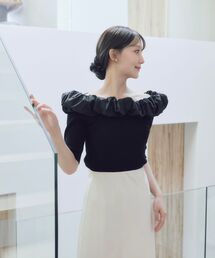 デコルテフリルニットトップス