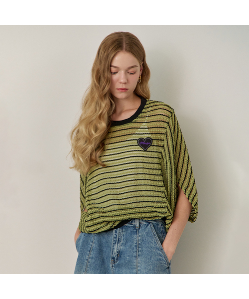 MAXZA(マージャコレクション)の「ルーズフィットケープツイードニットTシャツ(Tシャツ/カットソー・レディース・アイボリー/グリーン・FREE)」の2枚目の写真
