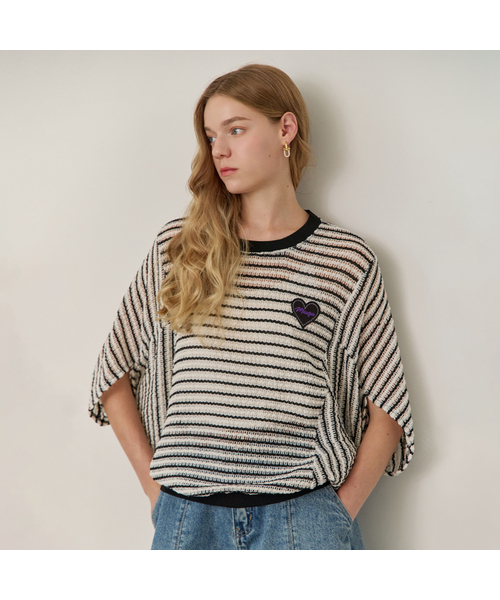 MAXZA(マージャコレクション)の「ルーズフィットケープツイードニットTシャツ(Tシャツ/カットソー・レディース・アイボリー/グリーン・FREE)」の1枚目の写真