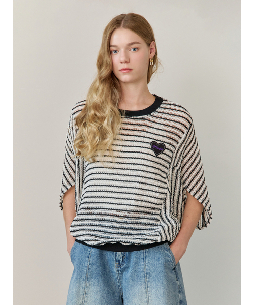 MAXZA(マージャコレクション)の「ルーズフィットケープツイードニットTシャツ(Tシャツ/カットソー・レディース・アイボリー/グリーン・FREE)」の4枚目の写真