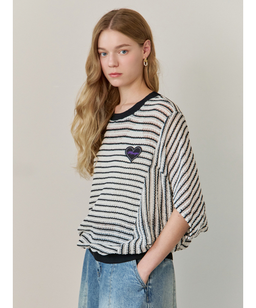 MAXZA(マージャコレクション)の「ルーズフィットケープツイードニットTシャツ(Tシャツ/カットソー・レディース・アイボリー/グリーン・FREE)」の5枚目の写真