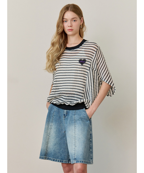 MAXZA(マージャコレクション)の「ルーズフィットケープツイードニットTシャツ(Tシャツ/カットソー・レディース・アイボリー/グリーン・FREE)」の6枚目の写真