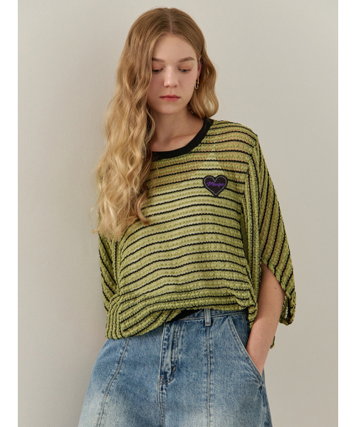 MAXZA(マージャコレクション)の「ルーズフィットケープツイードニットTシャツ(Tシャツ/カットソー・レディース・アイボリー/グリーン・FREE)」の7枚目の写真