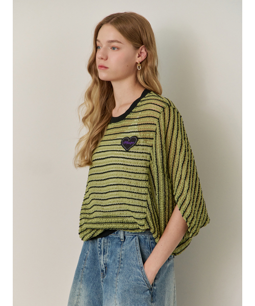 MAXZA(マージャコレクション)の「ルーズフィットケープツイードニットTシャツ(Tシャツ/カットソー・レディース・アイボリー/グリーン・FREE)」の8枚目の写真