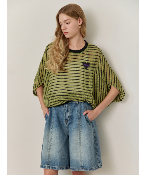 MAXZA(マージャコレクション)の「ルーズフィットケープツイードニットTシャツ(Tシャツ/カットソー・レディース・アイボリー/グリーン・FREE)」の9枚目の写真