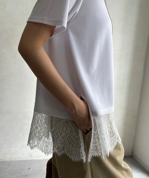 DouDou(ドゥドゥ)の「【WEB限定】裾レース半袖トップス(Tシャツ/カットソー・レディース・ブラック/オフホワイト/ブラウン・FREE)」の21枚目の写真