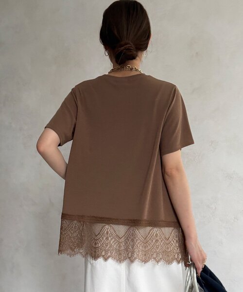 DouDou(ドゥドゥ)の「【WEB限定】裾レース半袖トップス(Tシャツ/カットソー・レディース・ブラック/オフホワイト/ブラウン・FREE)」の18枚目の写真