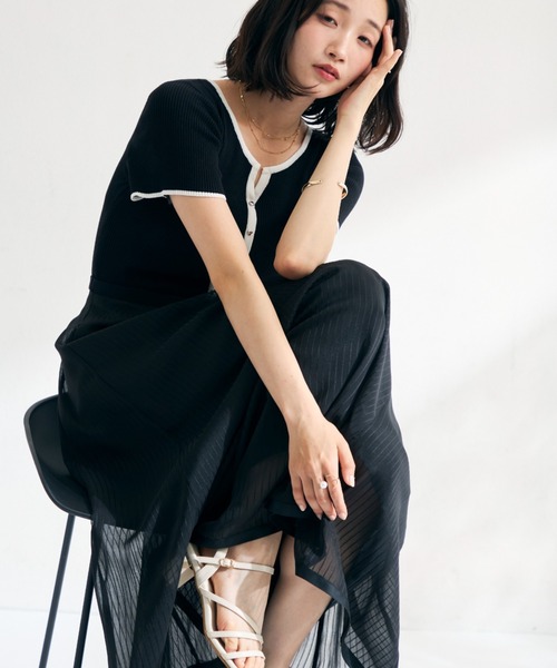 ワンピース mai セール】2026春夏新作 ストライプアソート配色ニットドッキング