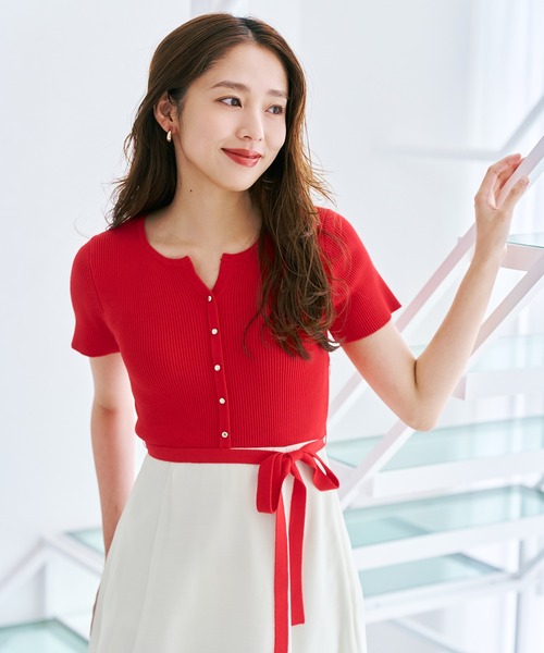 MISCH MASCH(ミッシュマッシュ)の「2026春夏新作 ストライプアソート配色ニットドッキングワンピース(ワンピース・レディース・ブラック/ブルー/ライトグリーン/レッド・フリ-)」の5枚目の写真