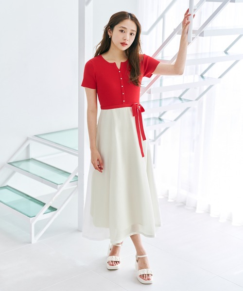 MISCH MASCH(ミッシュマッシュ)の「2026春夏新作 ストライプアソート配色ニットドッキングワンピース(ワンピース・レディース・ブラック/ブルー/ライトグリーン/レッド・フリ-)」の6枚目の写真