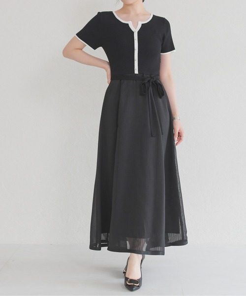 MISCH MASCH(ミッシュマッシュ)の「2026春夏新作 ストライプアソート配色ニットドッキングワンピース(ワンピース・レディース・ブラック/ブルー/ライトグリーン/レッド・フリ-)」の12枚目の写真