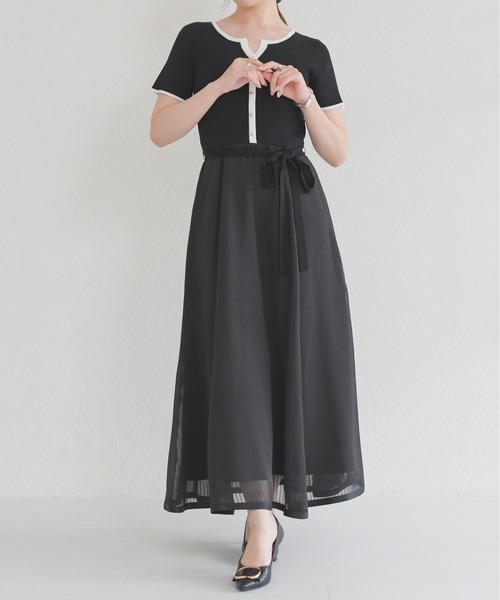 MISCH MASCH(ミッシュマッシュ)の「2026春夏新作 ストライプアソート配色ニットドッキングワンピース(ワンピース・レディース・ブラック/ブルー/ライトグリーン/レッド・フリ-)」の13枚目の写真
