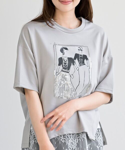 rps（アールピーエス）の「ペアースパンコールＧｉｒｌワイドＴ（Tシャツ/カットソー・レディース・ライトグレー/ブラック/オフホワイト・フリー）」の2枚目の写真