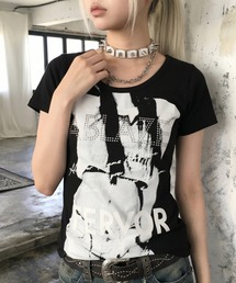 半袖Tシャツ/フォトガール/ストーン/平成ギャル