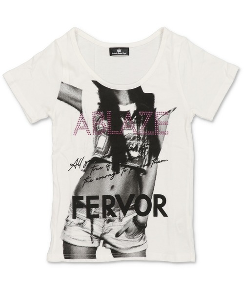 SPINNS(スピンズ)の「半袖Tシャツ/フォトガール/ストーン/平成ギャル(Tシャツ/カットソー・レディース・オフホワイト/ブラック・ONESIZE)」の17枚目の写真