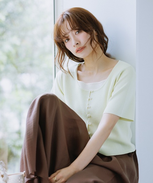 ROPE' PICNIC(ロペピクニック)の「レイヤード風カーディガントップス(カーディガン/ボレロ・レディース・ライトグレー/ブラック/イエロー・FREE)」の3枚目の写真
