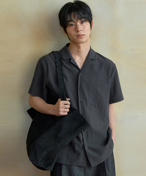 WEDNESDAY OASIS(ウェンズデーオアシス)の「ヨルオープンカラーシャツ_CHARCOAL(WB6SH04)(シャツ/ブラウス・メンズ・チャコール・MEDIUM/LARGE)」の4枚目の写真
