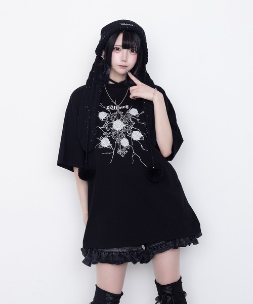 Whinny(ホワイニー)の「Whinny/縛られしトゲトゲROSEティー(Tシャツ/カットソー・レディース・ブラック/サックスブルー/ホワイト・FREE)」の8枚目の写真