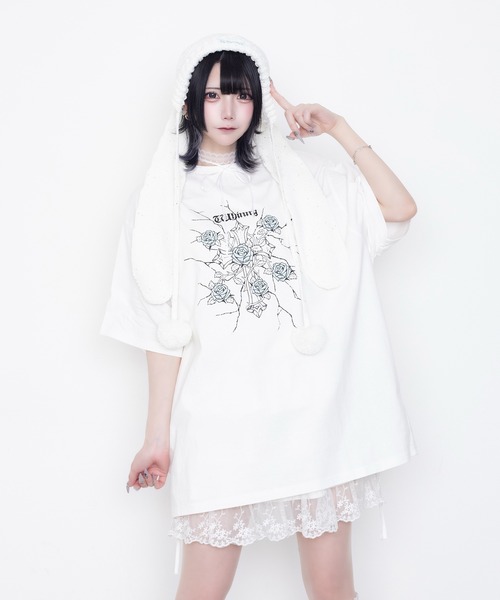 Whinny(ホワイニー)の「Whinny/縛られしトゲトゲROSEティー(Tシャツ/カットソー・レディース・ブラック/サックスブルー/ホワイト・FREE)」の16枚目の写真