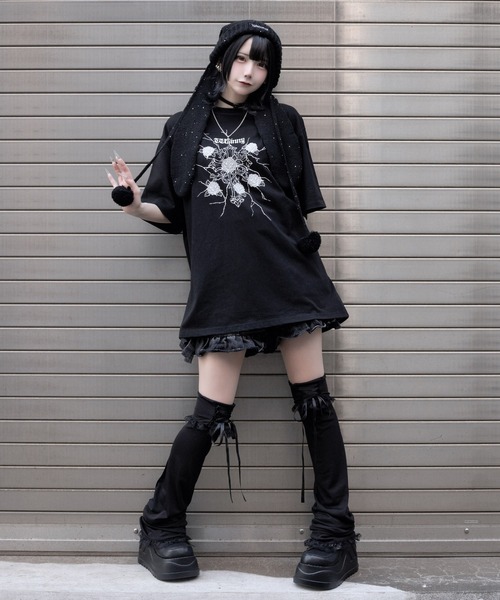 Whinny(ホワイニー)の「Whinny/縛られしトゲトゲROSEティー(Tシャツ/カットソー・レディース・ブラック/サックスブルー/ホワイト・FREE)」の6枚目の写真