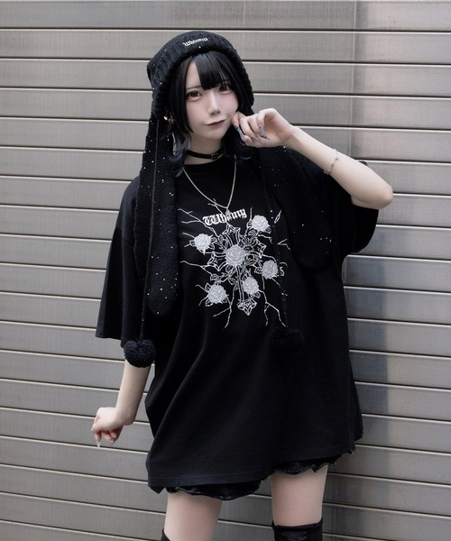 Whinny(ホワイニー)の「Whinny/縛られしトゲトゲROSEティー(Tシャツ/カットソー・レディース・ブラック/サックスブルー/ホワイト・FREE)」の5枚目の写真