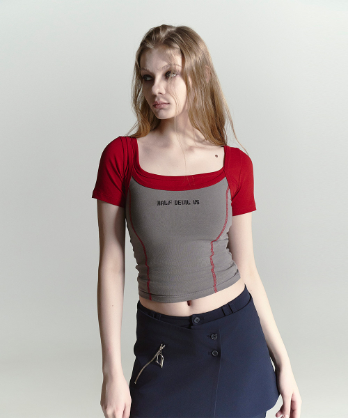 HALF DEVIL US(ハーフデビルアス)の「コットンデジタルロゴスリーブレス_グレー(Tシャツ/カットソー・レディース・その他・FREE)」の2枚目の写真