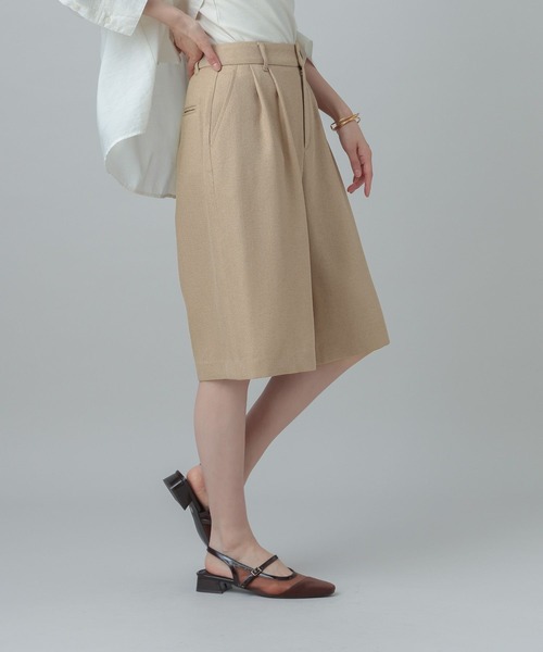 GLOBAL WORK（グローバルワーク）の「MATINEE LINE/カラミリネンライクハーフパンツ/670039（その他パンツ・レディース・ブラック×ホワイト/ベージュ/ブラウン系8・MEDIUM/LARGE）」の3枚目の写真