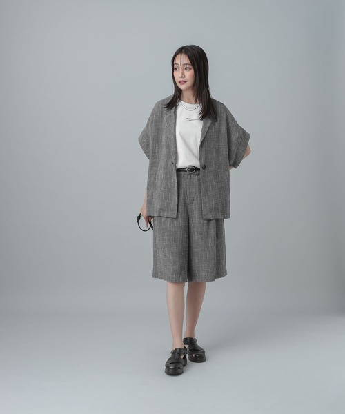 GLOBAL WORK（グローバルワーク）の「MATINEE LINE/カラミリネンライクハーフパンツ/670039（その他パンツ・レディース・ブラック×ホワイト/ベージュ/ブラウン系8・MEDIUM/LARGE）」の6枚目の写真