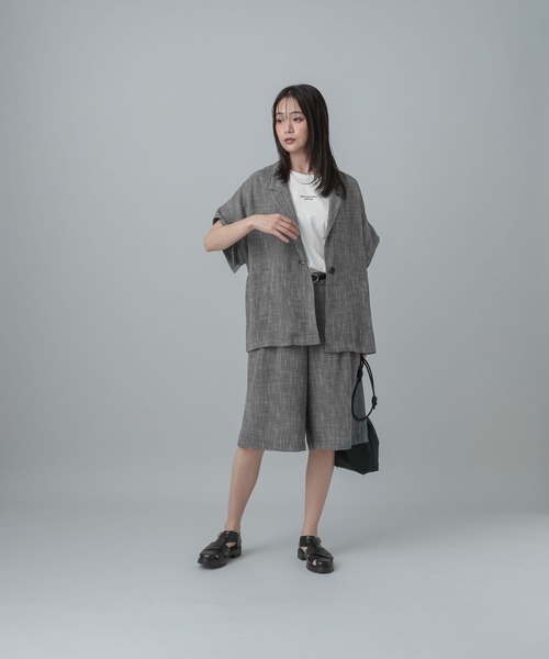 GLOBAL WORK（グローバルワーク）の「MATINEE LINE/カラミリネンライクハーフパンツ/670039（その他パンツ・レディース・ブラック×ホワイト/ベージュ/ブラウン系8・MEDIUM/LARGE）」の8枚目の写真