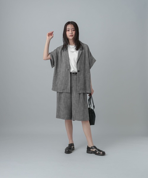 GLOBAL WORK（グローバルワーク）の「MATINEE LINE/カラミリネンライクハーフパンツ/670039（その他パンツ・レディース・ブラック×ホワイト/ベージュ/ブラウン系8・MEDIUM/LARGE）」の9枚目の写真